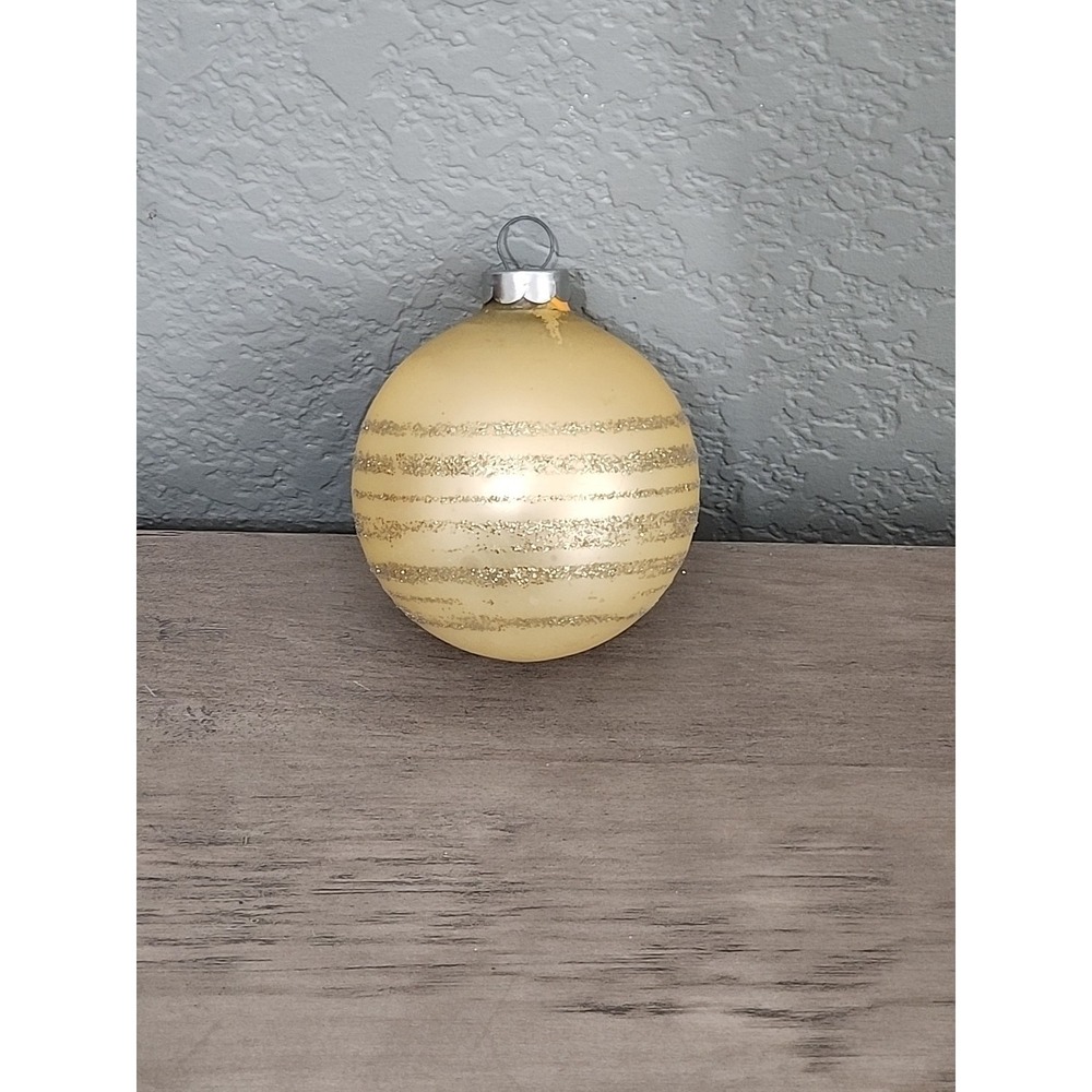 Vintage‎ Champagne Gold Glitter Decorated Mercury Glass Christmas Ornament Ball